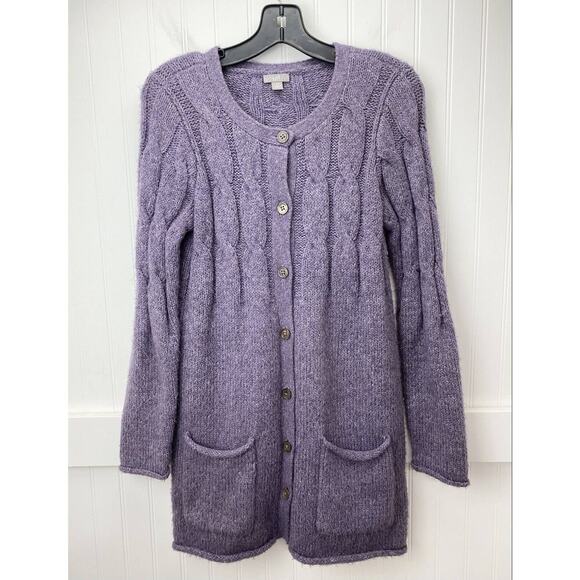 J Jill Button Up Cable Knit Cardigan XSmall Purple Lavender Long Chunky Sweater - Picture 1 of 12